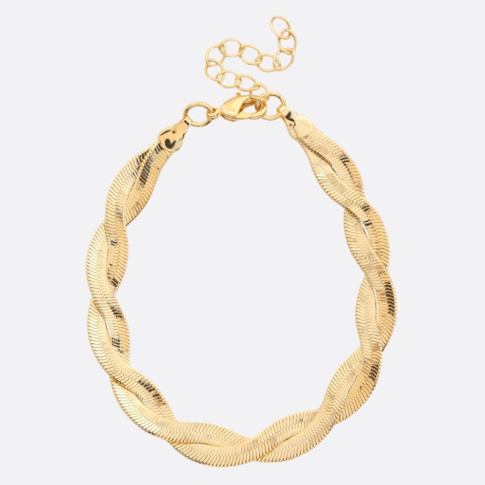 Gold Twisted Herringbone Chain Bracelet Adjustable
